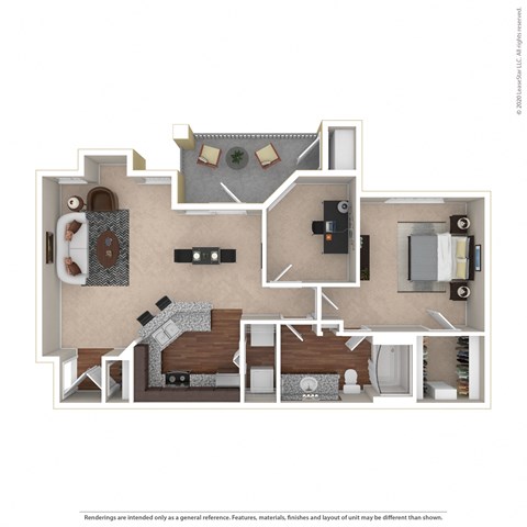 Floor plan for 1 bed, 1 bath, 861 sqft