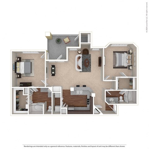 Floor plan for 2 beds, 2 baths, 1046 sqft