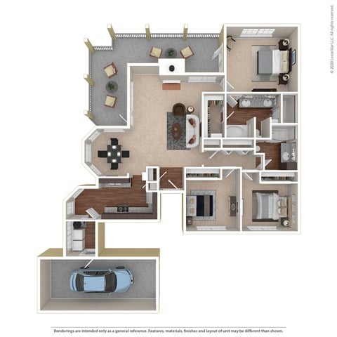 Floor plan for 3 beds, 2 baths, 1435 sqft