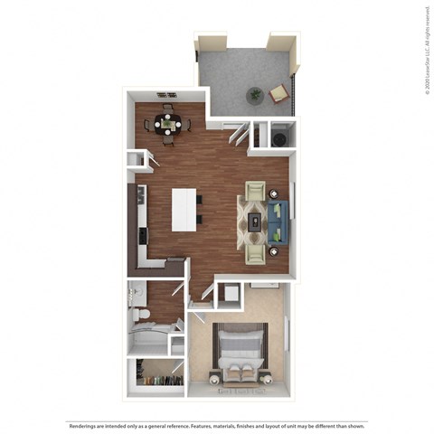 Floor plan for 1 bed, 1 bath, 790 sqft