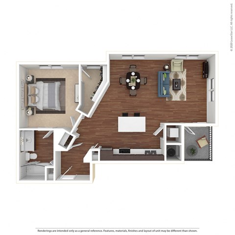 Floor plan for 1 bed, 1 bath, 846 sqft