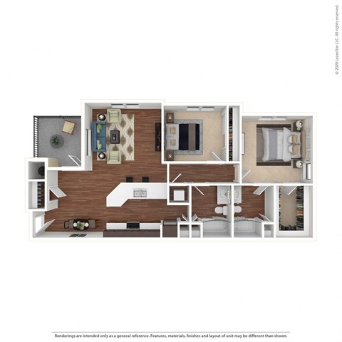 Floor plan for 2 beds, 2 baths, 1019 sqft