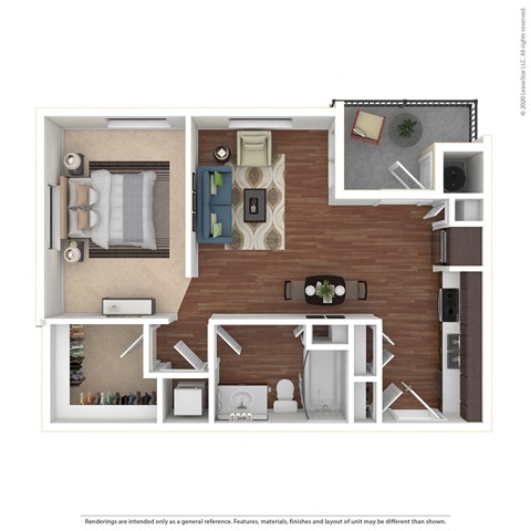 Floor plan for 1 bed, 1 bath, 650 sqft