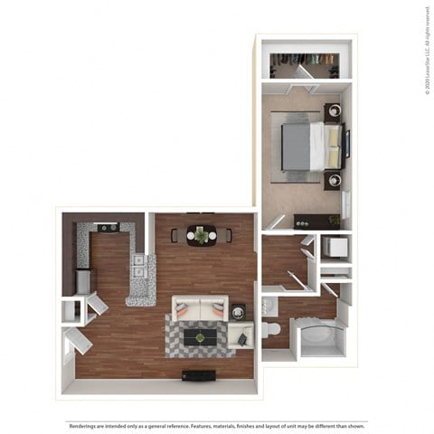 Floor plan for 1 bed, 1 bath, 777 sqft