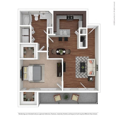 Floor plan for 1 bed, 1 bath, 804 sqft