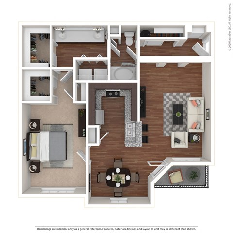 Floor plan for 1 bed, 1 bath, 1084 sqft