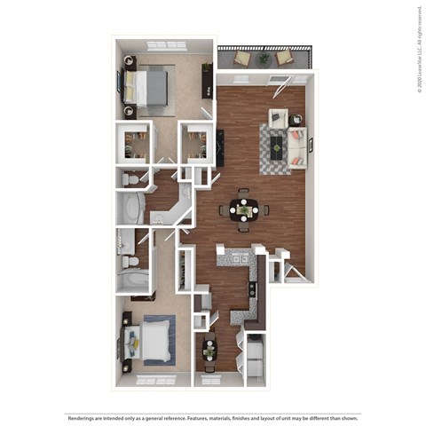 Floor plan for 2 beds, 2 baths, 1337 sqft