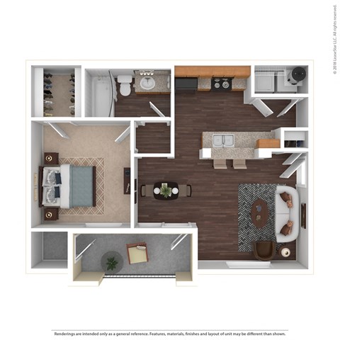Floor plan for 1 bed, 1 bath, 625 sqft