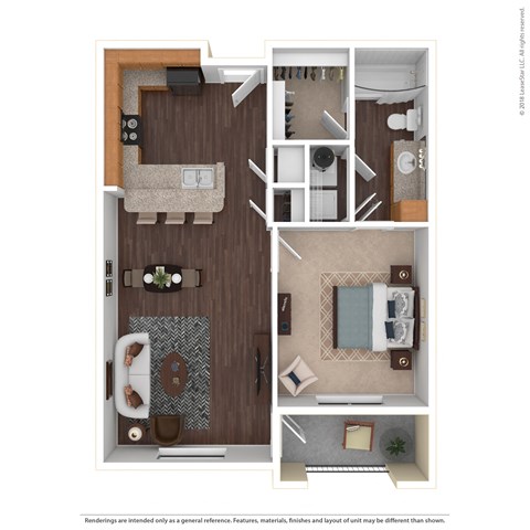 Floor plan for 1 bed, 1 bath, 698 sqft