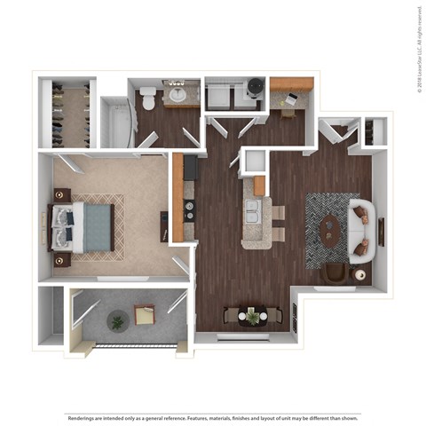 Floor plan for 1 bed, 1 bath, 749 sqft