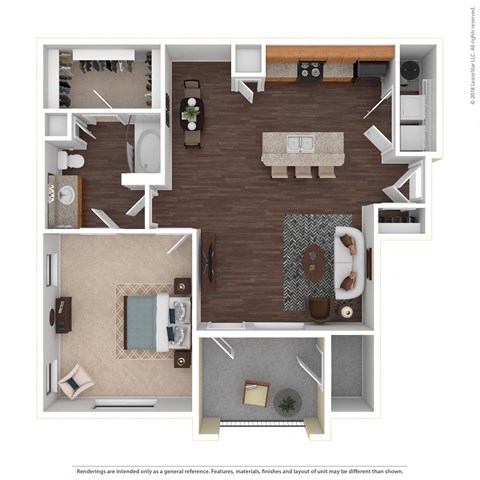 Floor plan for 1 bed, 1 bath, 804 sqft