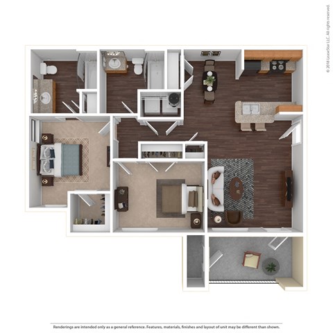 Floor plan for 2 beds, 2 baths, 950 sqft