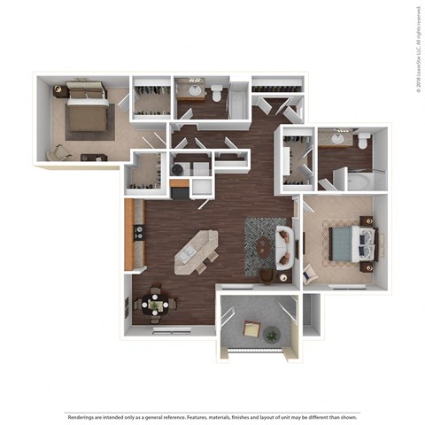 Floor plan for 2 beds, 2 baths, 1119 sqft