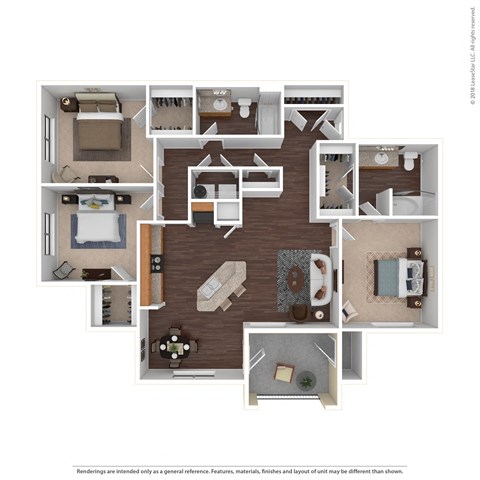 Floor plan for 3 beds, 2 baths, 1272 sqft