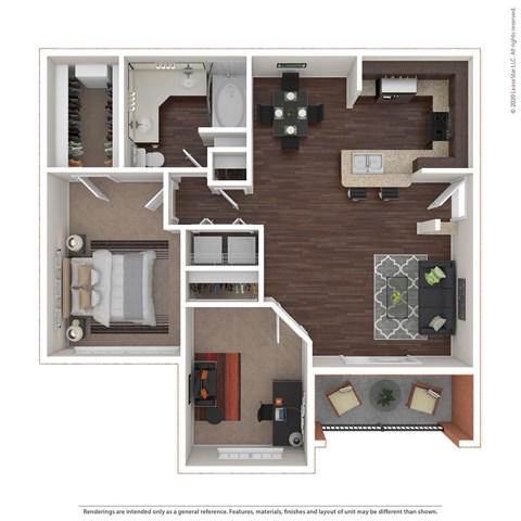 Floor plan for 2 beds, 1 bath, 925 sqft