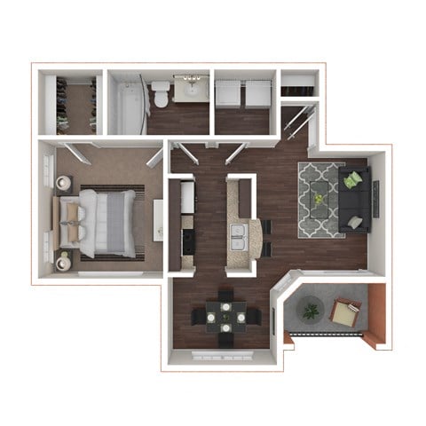 Floor plan for 1 bed, 1 bath, 660 sqft