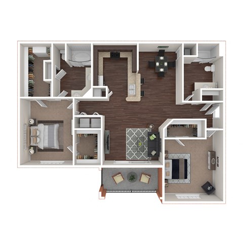 Floor plan for 2 beds, 2 baths, 1175 sqft