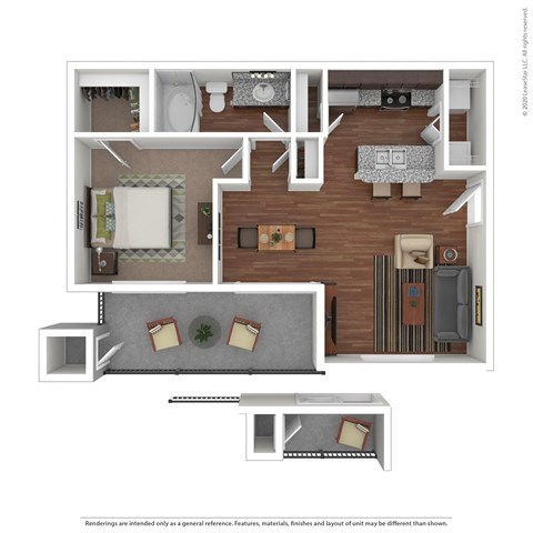 Floor plan for 1 bed, 1 bath, 693 sqft