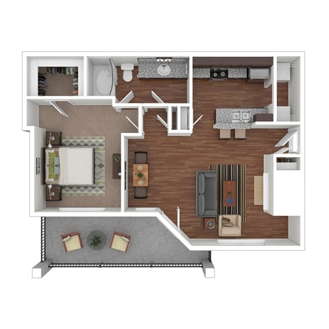 Floor plan for 1 bed, 1 bath, 791 sqft