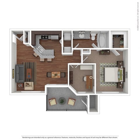 Floor plan for 1 bed, 1 bath, 842 sqft