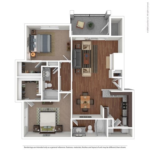 Floor plan for 2 beds, 2 baths, 1110 sqft