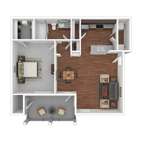 Floor plan for 1 bed, 1 bath, 702 sqft