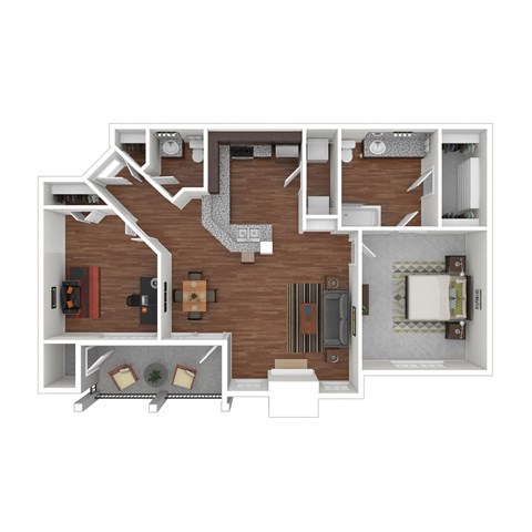Floor plan for 1 bed, 1 bath, 901 sqft