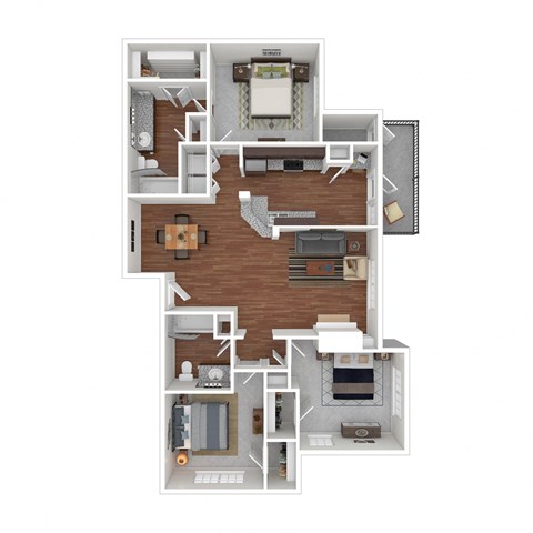 Floor plan for 3 beds, 2 baths, 1321 sqft