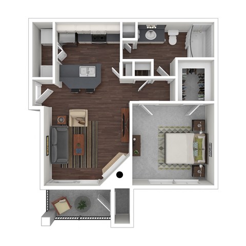 Floor plan for 1 bed, 1 bath, 650 sqft