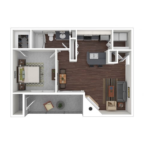 Floor plan for 1 bed, 1 bath, 704 sqft