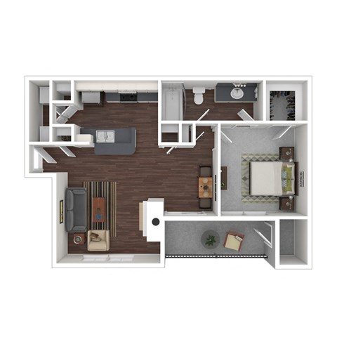 Floor plan for 1 bed, 1 bath, 781 sqft