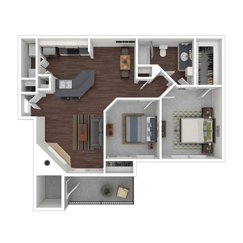 Floor plan for 2 beds, 1 bath, 911 sqft