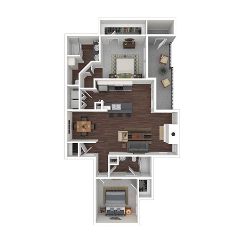 Floor plan for 2 beds, 2 baths, 1211 sqft
