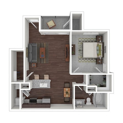 Floor plan for 1 bed, 1 bath, 785 sqft