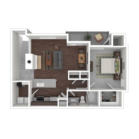 Floor plan for 1 bed, 1 bath, 856 sqft