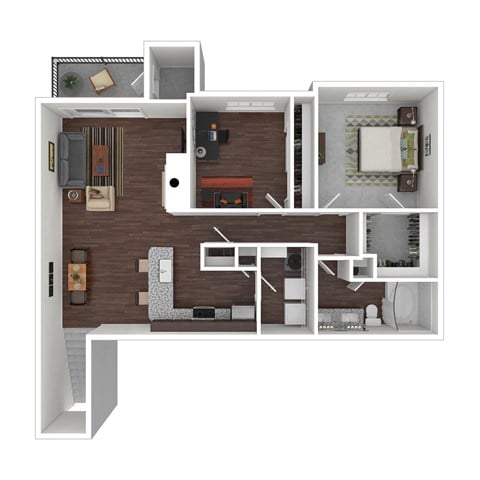 Floor plan for 2 beds, 1 bath, 1114 sqft