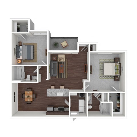 Floor plan for 2 beds, 2 baths, 1143 sqft