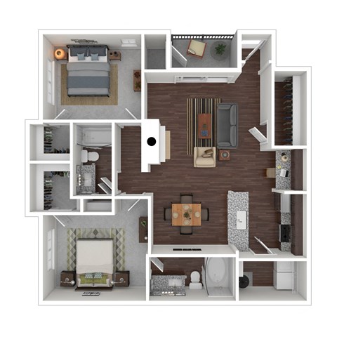 Floor plan for 2 beds, 2 baths, 1119 sqft
