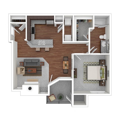 Floor plan for 1 bed, 1 bath, 760 sqft