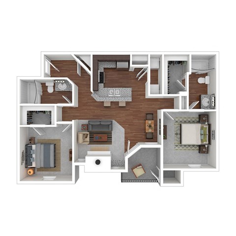 Floor plan for 2 beds, 2 baths, 1052 sqft