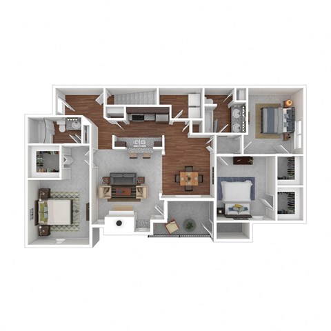 Floor plan for 3 beds, 2 baths, 1302 sqft