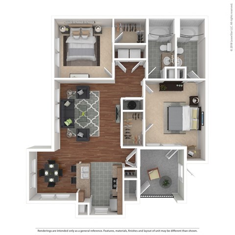 Floor plan for 2 beds, 2 baths, 1144 sqft