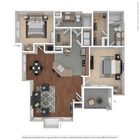 Floor plan for 2 beds, 2 baths, 1262 sqft