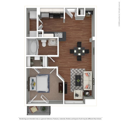 Floor plan for 1 bed, 1 bath, 620 sqft