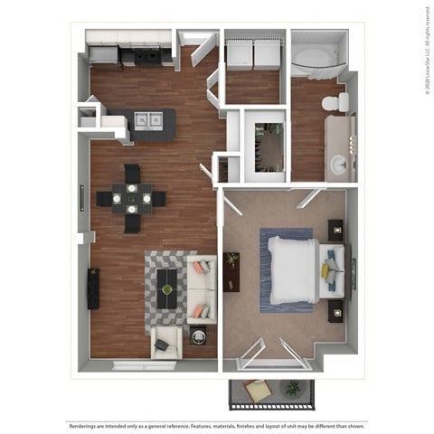 Floor plan for 1 bed, 1 bath, 708 sqft