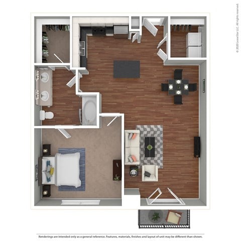 Floor plan for 1 bed, 1 bath, 797 sqft