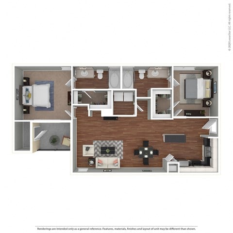 Floor plan for 2 beds, 2 baths, 1062 sqft