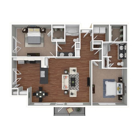 Floor plan for 2 beds, 2 baths, 1263 sqft