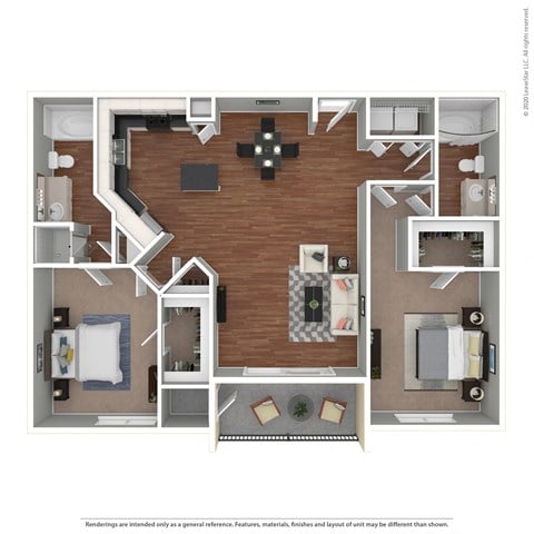 Floor plan for 2 beds, 2 baths, 1167 sqft