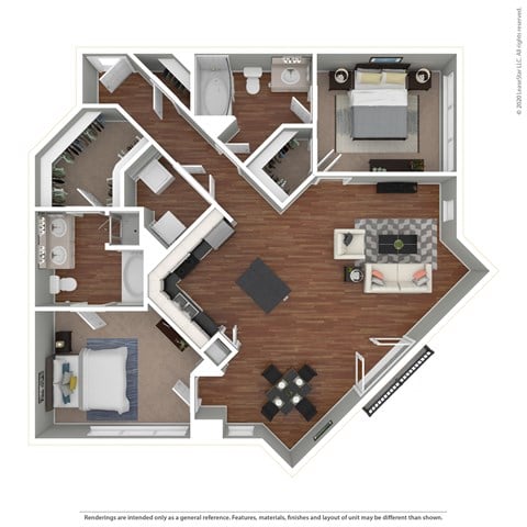 Floor plan for 2 beds, 2 baths, 1178 sqft